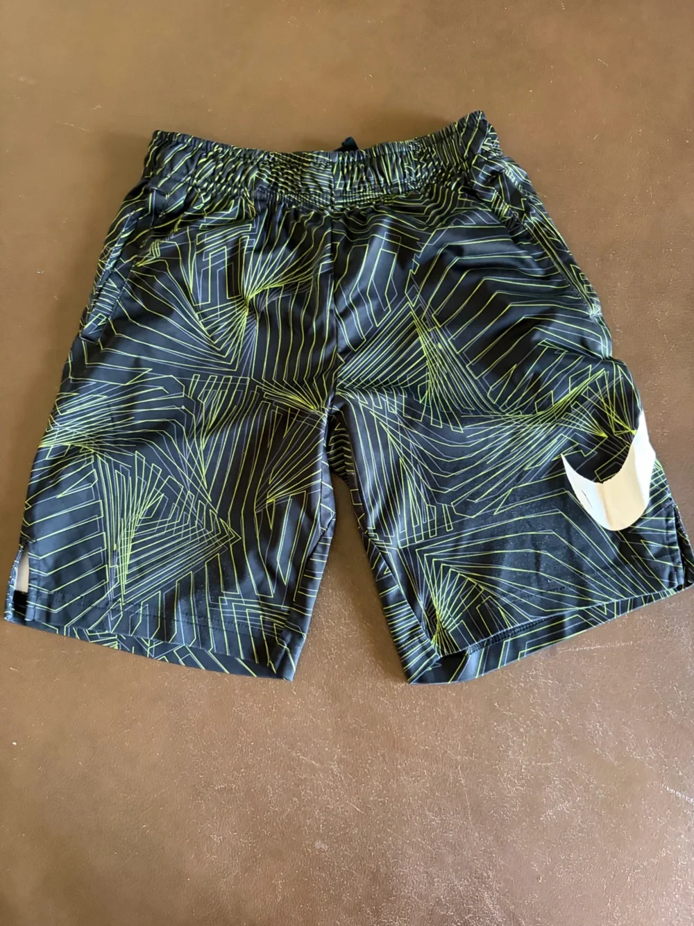 Nike Black Athletic Shorts with Neon Lime Accent